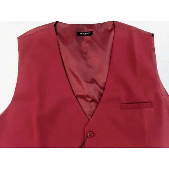 Hisdern Vest Waistcoat Men XXXL Dark Red Pockets Back Adjustable Formal V-Neck - Picture 3 of 9